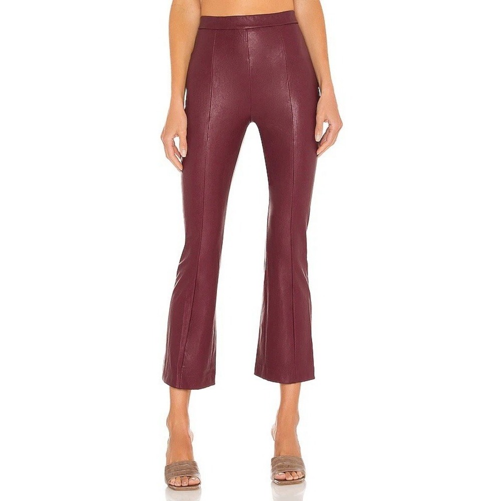 Amanda Uprichard Faux Vegan Leather Lorna Pants Women's M Boot Red Wine 28x26.5